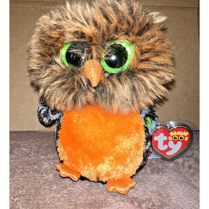 TY ty Beanie Boos Midnight The Owl Blue Orange Plush Stuffed Glitter Eyes MWMT